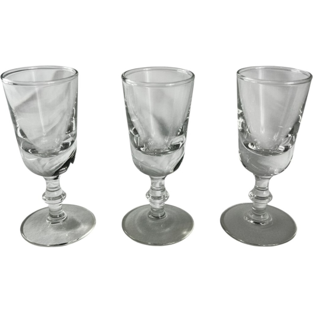Libbey Georgian Cordial Glasses Set of 3 Clear Wafer Stem Vintage Stemware